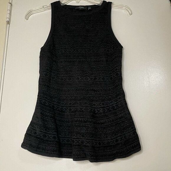 Theory black geometric soft velvet flare peplum sleeveless blouse top size Small - Picture 2 of 4
